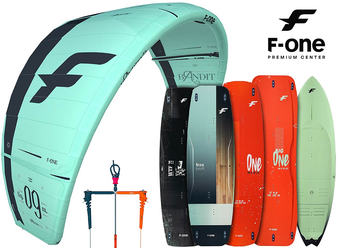 F-One kitesurfing gear: BANDIT kite, kiteboards and foil equipment for kiteboarding and water sports adventures