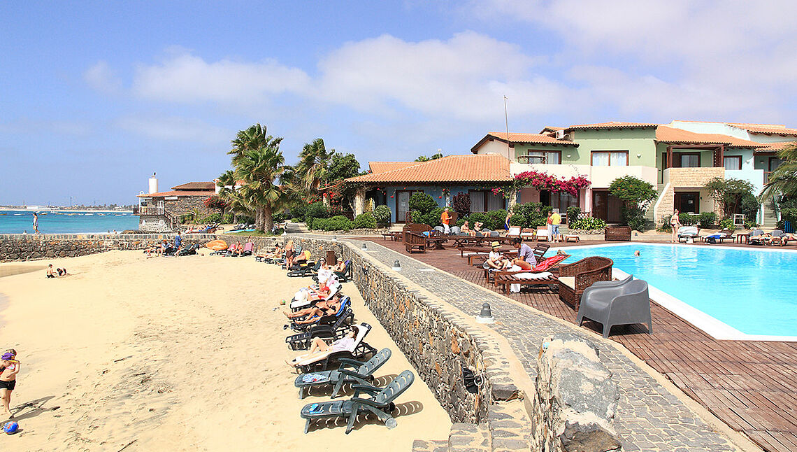 KBC Kitesurf Center Sal beachfront resort with pool and sandy beach in Cape Verde for kiteboarding holidays