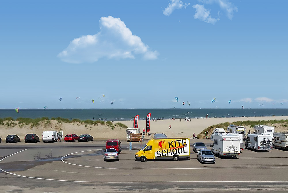 KBC Brouwersdam Bus op strand Nederland - Kiteboarding Club Nederland