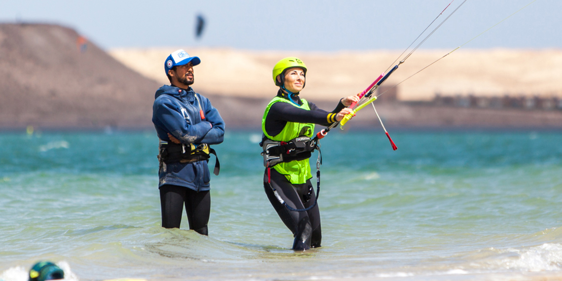 Learn kitesurfing in beginner kite course at KBC Dakhla Morocco water sports