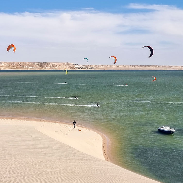 Kiteboarding lagoon with White Dune at KBC New Spirit Kitesurf Center Dakhla - water sports paradise in Morocco