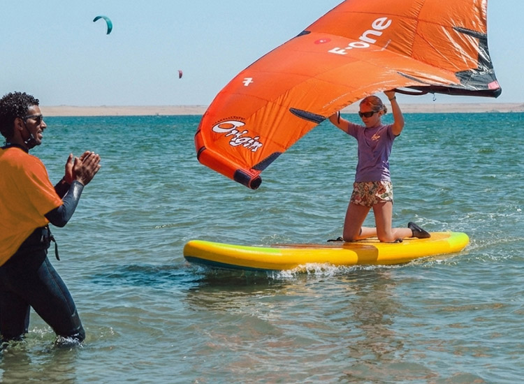 Wingfoiling kids course at KBC New Spirit Dakhla - Wingfoil school on the beach of Dakhla Morocco with water sports lessons