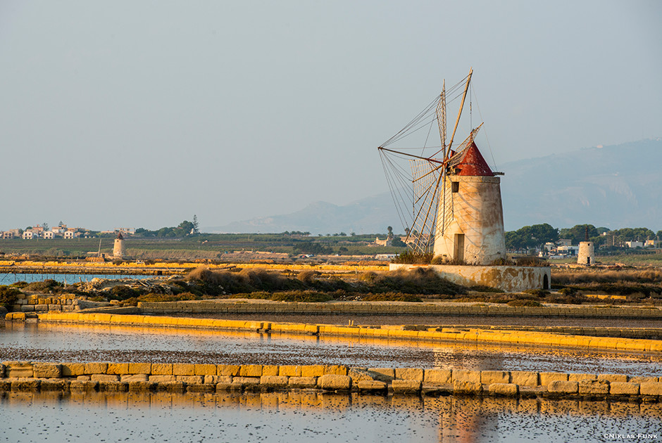 Historic windmill Lo Stagnone lagoon - KBC Sicily kitesurf spot Italy