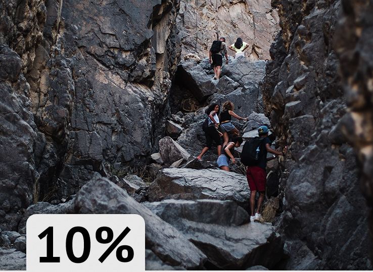 Friends verkennen rotsachtige kloof met 10% reiskorting - bergavontuur bestemming voor kitesurfers