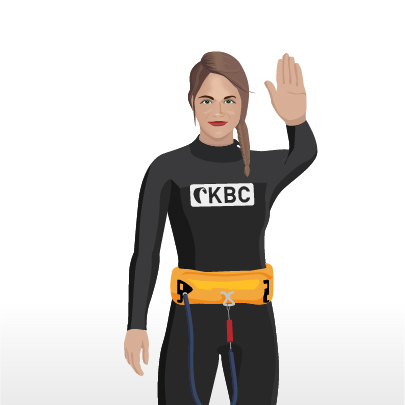 Kitesurf Instruktor zeigt Handzeichen - Kitesurfing Sicherheit und Kommunikation beim Wassersport